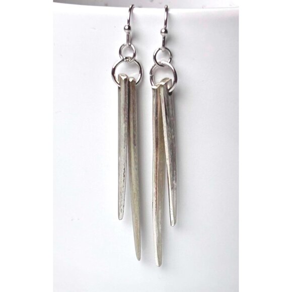 Handmade Fork Tine Earrings: Antique Silverware Jewelry layered spike silver - Picture 2 of 7